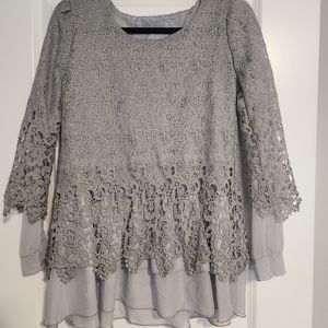 Beautiful silvery lace flounce top